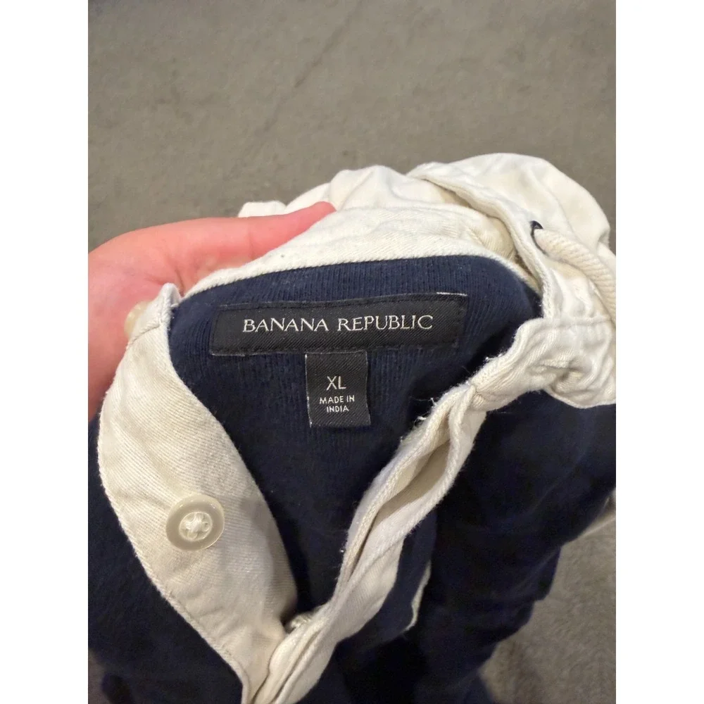 Banana Republic Rugby Sweatshirt Mens XL Navy Blue Contrast Hooded Pullover Logo